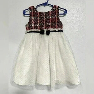 Blueberi Baby Girl's Red Gold Blue White Bow Accent dress‎ size 4T